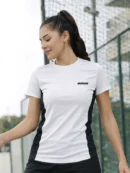 DENSSE Women's Half Sleeves Cotton Lycra Gym Sports T-Shirt White